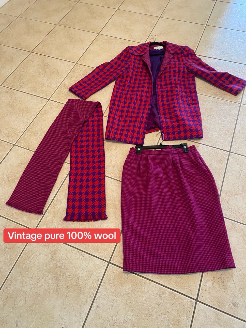 Carlisle Two-Tone Fuchsia and Blue Wool Skirt Set